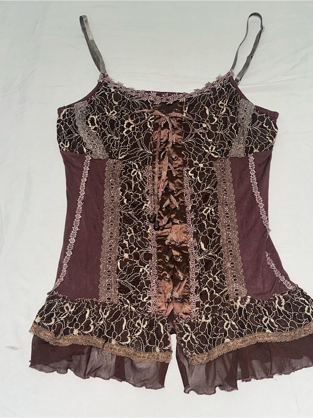 Pretty Angel Women’s L Y2K Fairy Bohemian Lace Corset Tank Grunge Whimsy Goth - Picture 2 of 12